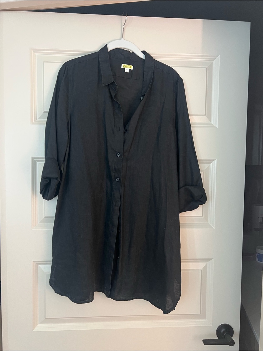 Garnet Hill Black Linen Button-Up Shirt